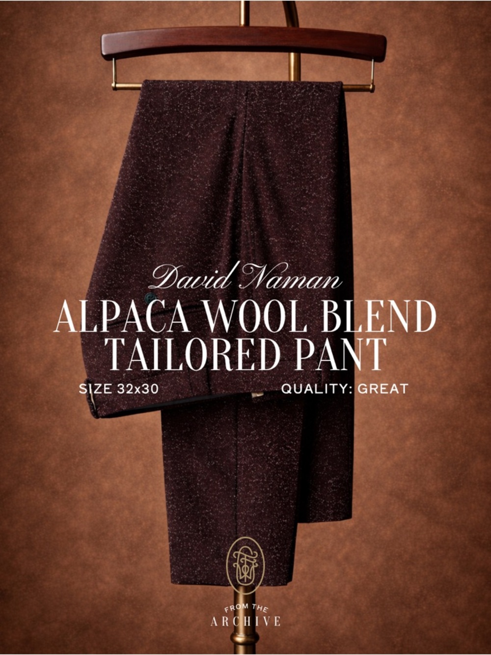 Alpaca Wool Blend Tailored Pant | 32x30